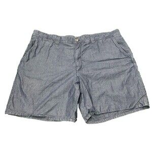 JOHNNIE-O Flat Front Chino Short Mens 44 Inseam‎ 8" Chambray Geometric Blue